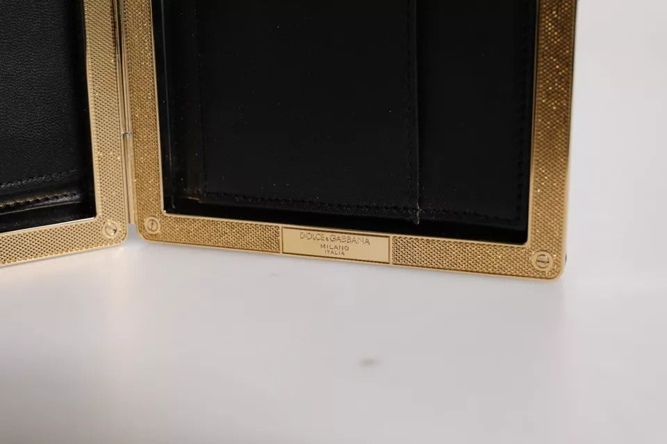 Dolce & Gabbana Siyah Deri Altın Çerçeveli Clutch Akşam Partisi Çantası